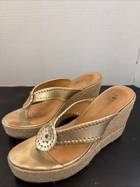 Jack Rogers Women’s Gold Wedge Thong Platform Espadrille Sandals, Size 9